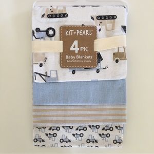 NEW Baby Cotton 4 Receiving Blankets Construction Theme Blue |  Kit and Pearl
